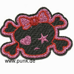 Girlie Skull iron-on patch, pink