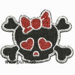 Girlie Skull iron-on patch, black red