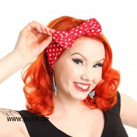 Rockabella: Bow Headband red with whize polkadots