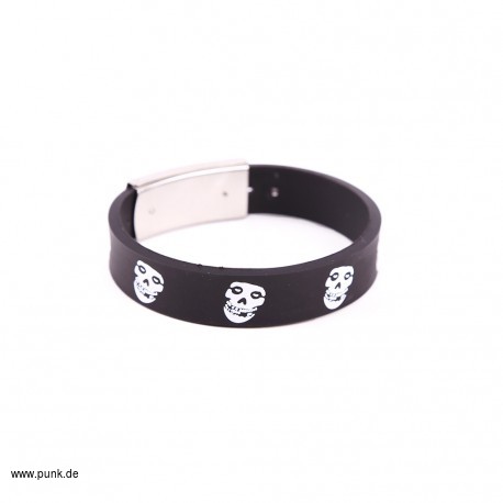 : PVC-Armband, schwarz mit Misfits Skulls