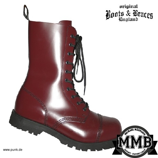 Boots and Braces: Stiefel 10-Loch, cherry mit Stahlkappen