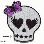 Sexypunk: Embroided patch: heart-eyed Skull