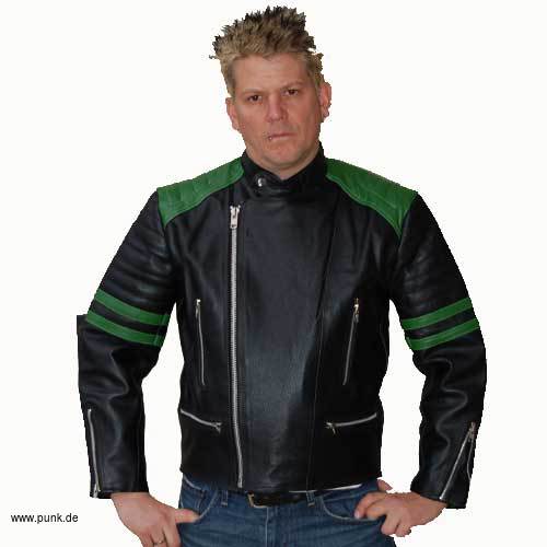 Sexypunk: Retro-Leatherjacket, green stripes