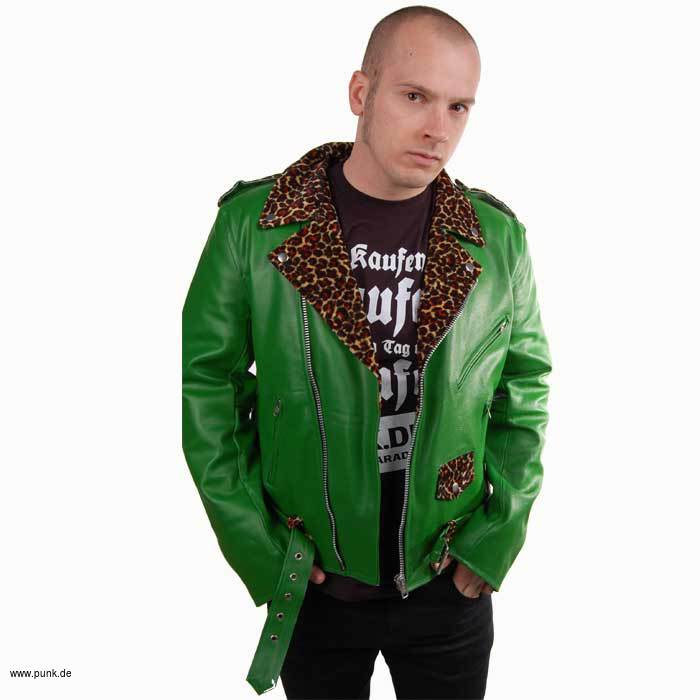 Sexypunk: Leatherjacket Tony, green with leo fake fur
