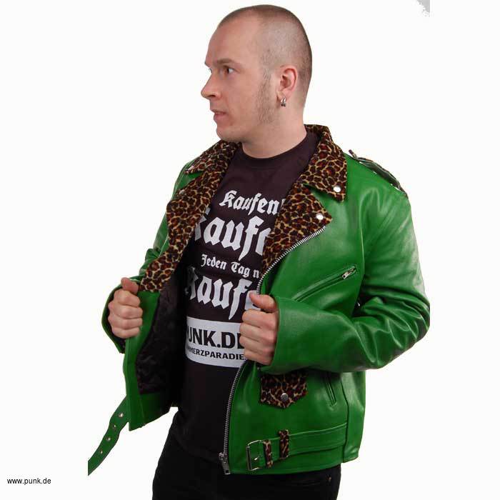 Sexypunk: Leatherjacket Tony, green with leo fake fur