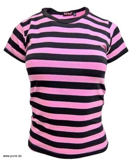 : Schwarz-pink gestreiftes Girlie-Shirt 