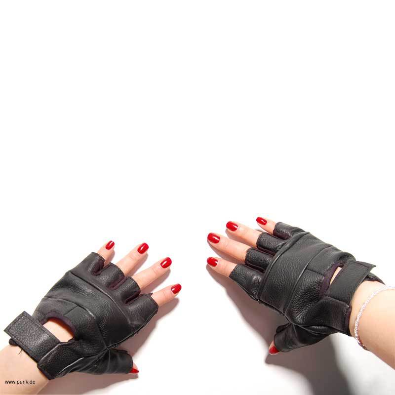 Sexypunk: Fingerstall leather-gloves with spikes