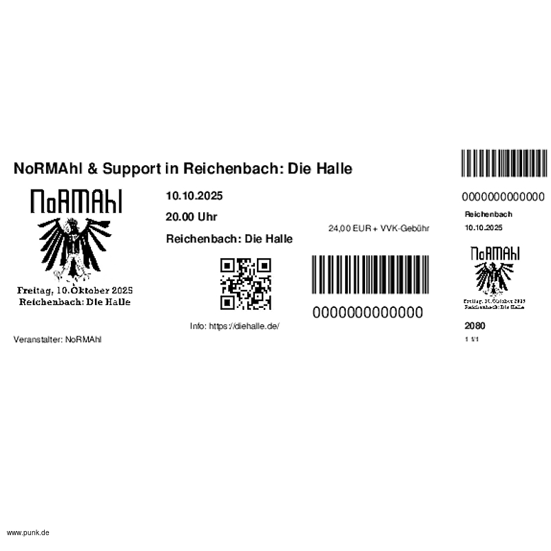 : HardTicket NoRMAhl & Support in Reichenbach: Die Halle