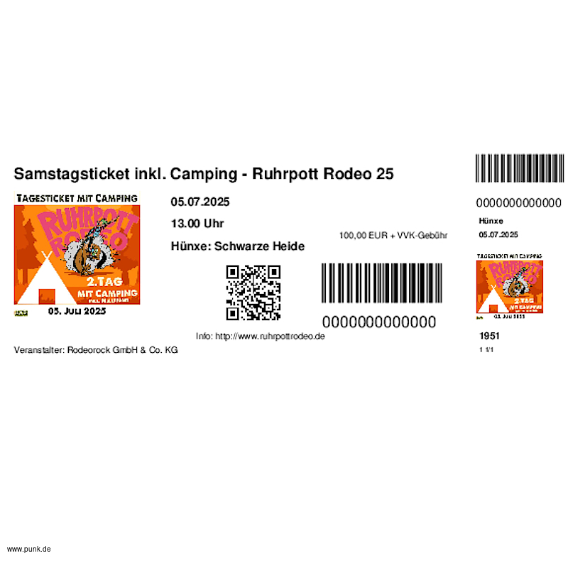 : HardTicket Samstagsticket inkl. Camping - Ruhrpott Rodeo 25