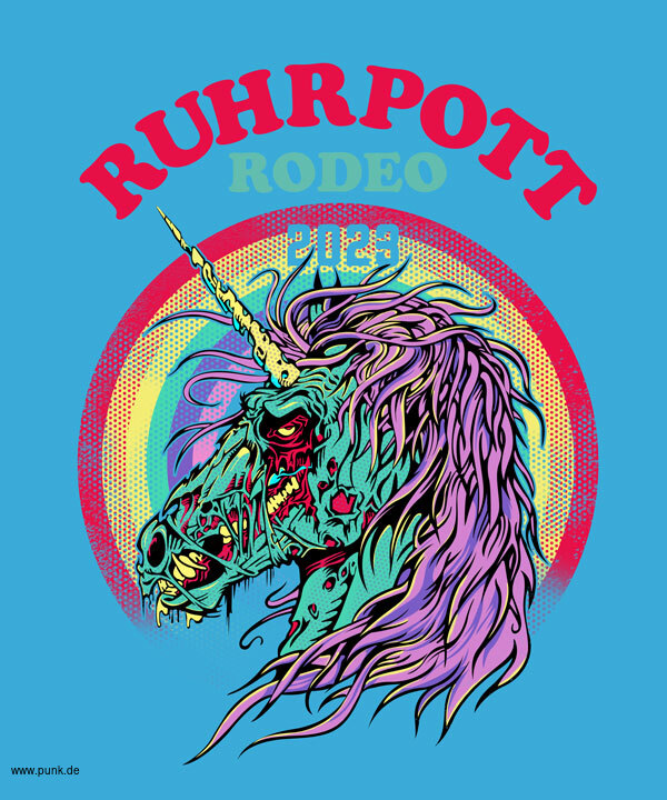 Ruhrpott Rodeo: Zombie-Einhorn Girlshirt, blau