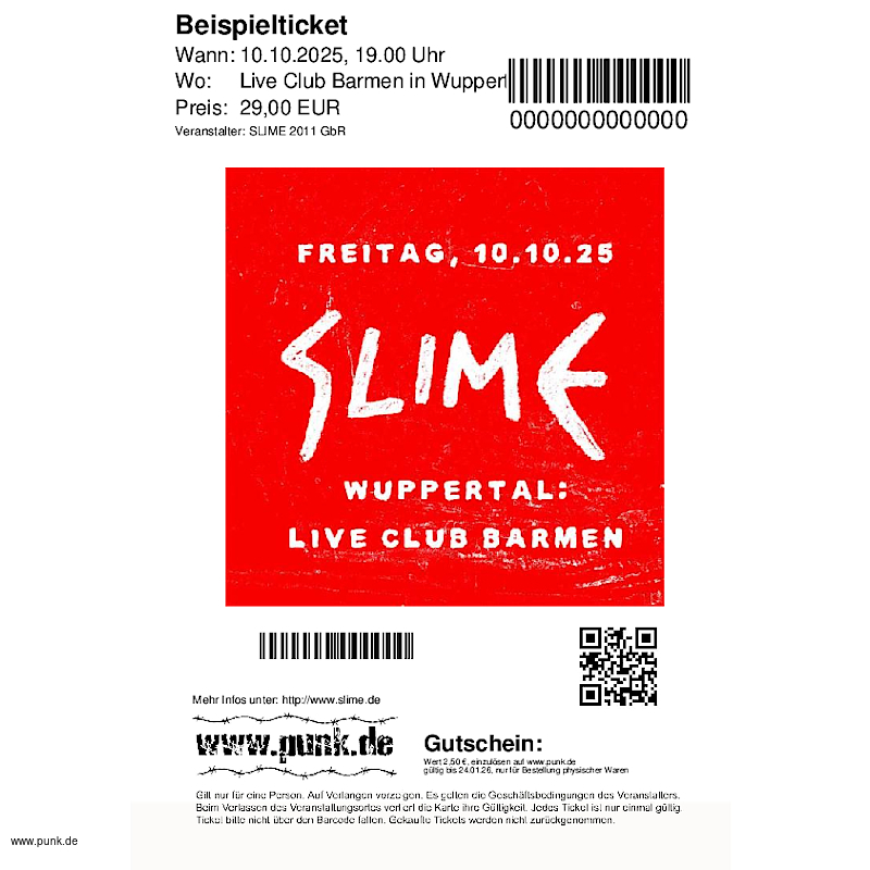 : Slime in Wuppertal: Live Club Barmen + Support