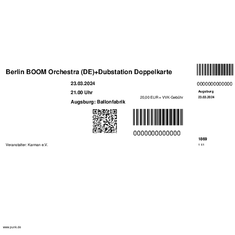 : HardTicket Berlin BOOM Orchestra (DE)+Dubstation Doppelkarte