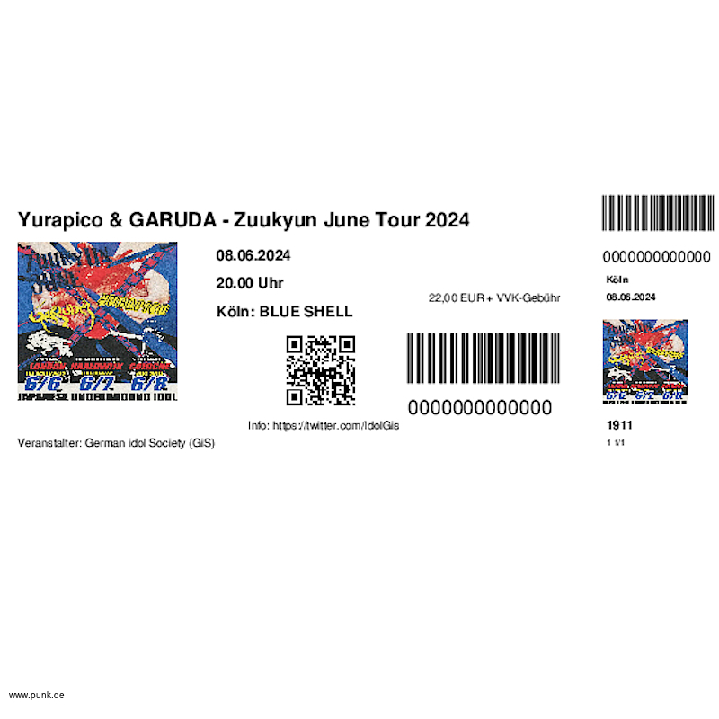 : HardTicket Yurapico & GARUDA - Zuukyun June Tour 2024